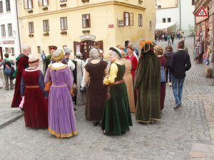 Llanwrtyd group in traditional Czech costume during visit to Česky Krumlov in 2015