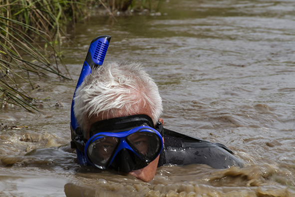 Derek Brockway BBC weatherman snorkelling in the bog