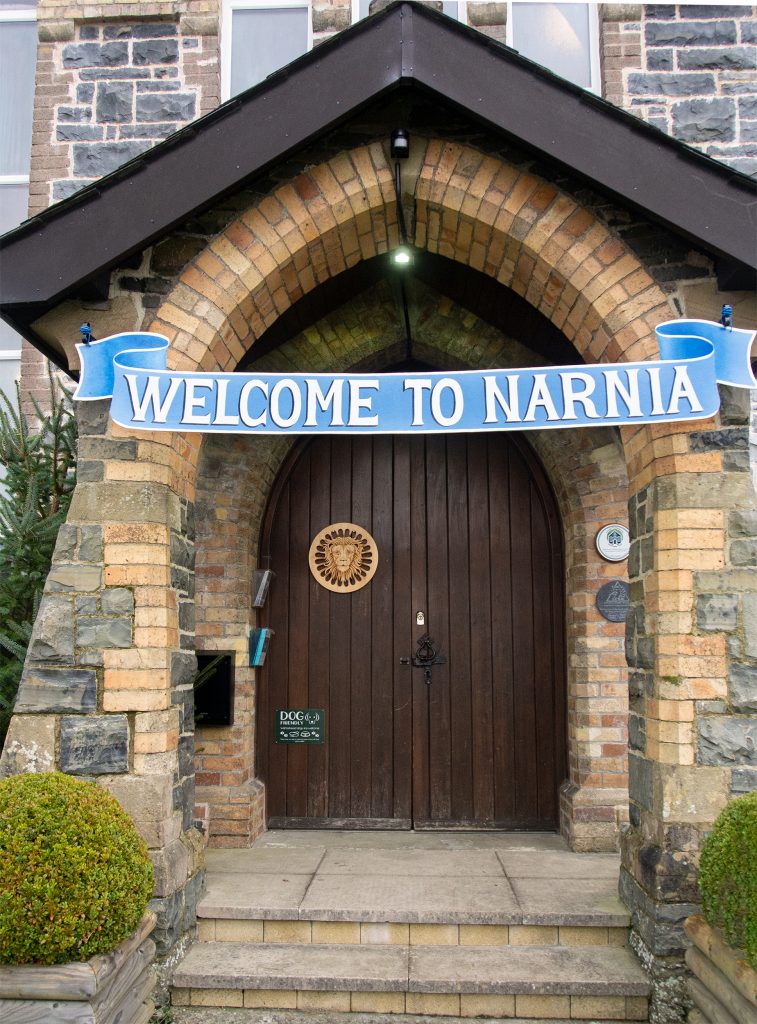 Entrance to the Heritage Centre with a Welcome to Narnia sign above the door.