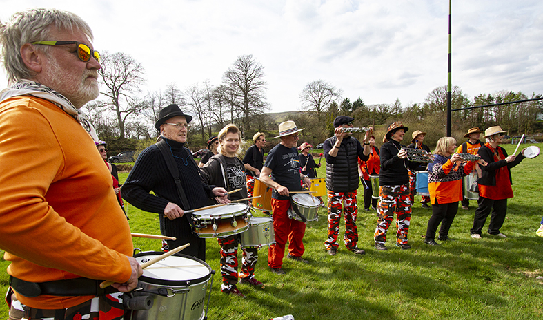 drummers in a samba band at Llanwrtyd Wells