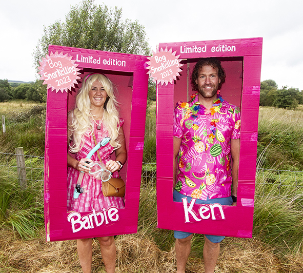 Ken and Barbie fancy dress Bog snorkelling competitors.