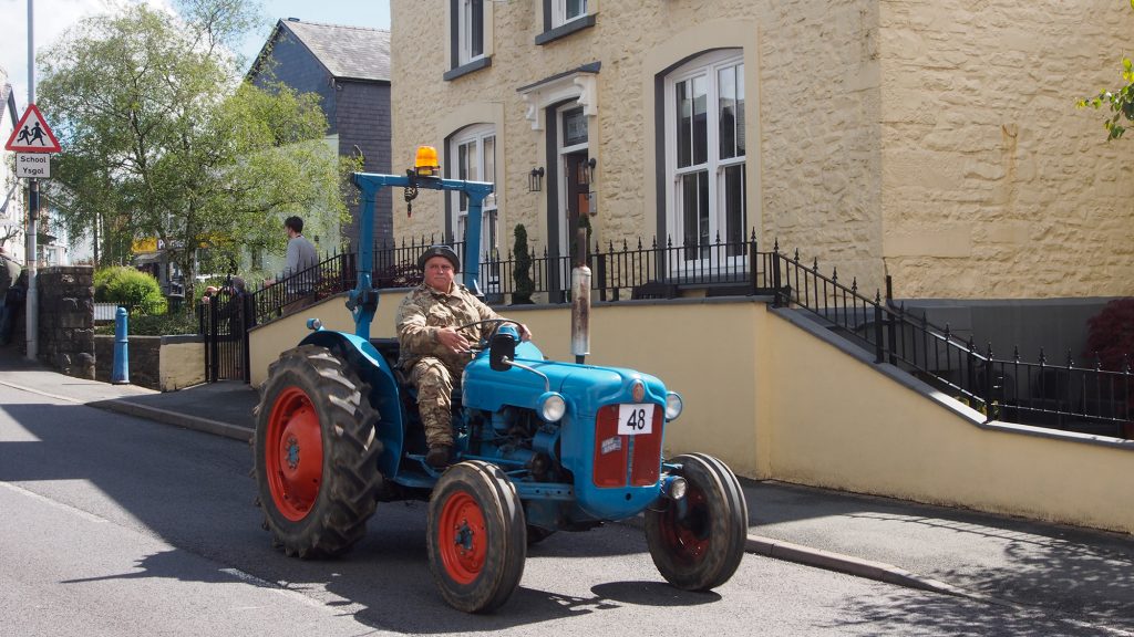 Welsh National Tractor Run. Tractor crossing the bridge at Llanwrtyd Wells