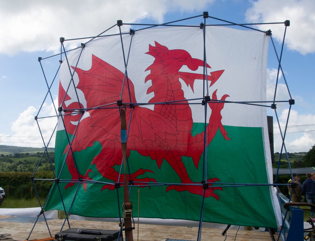 Large Welsh flag on a frame